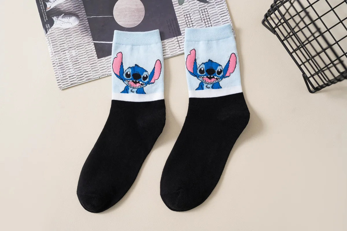 Disney Kawaii Stitch Cotton Socks - Medium Length Combed Cotton Socks, Perfect Birthday Gift for Girls & Boys