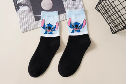 Disney Kawaii Stitch Cotton Socks - Medium Length Combed Cotton Socks, Perfect Birthday Gift for Girls & Boys