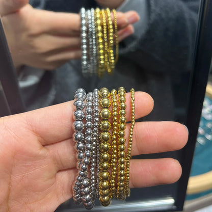 MHS.SUN Trendy Stainless Steel Stretch Bracelet — Gold & Silver Beaded 2mm/5mm/8mm for Men & Women