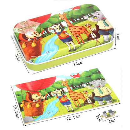 60-Piece Jigsaw Puzzle Set — Cartoon Animals & Vehicles Montessori Educational Toys for Kids, Perfect Christmas Gifts