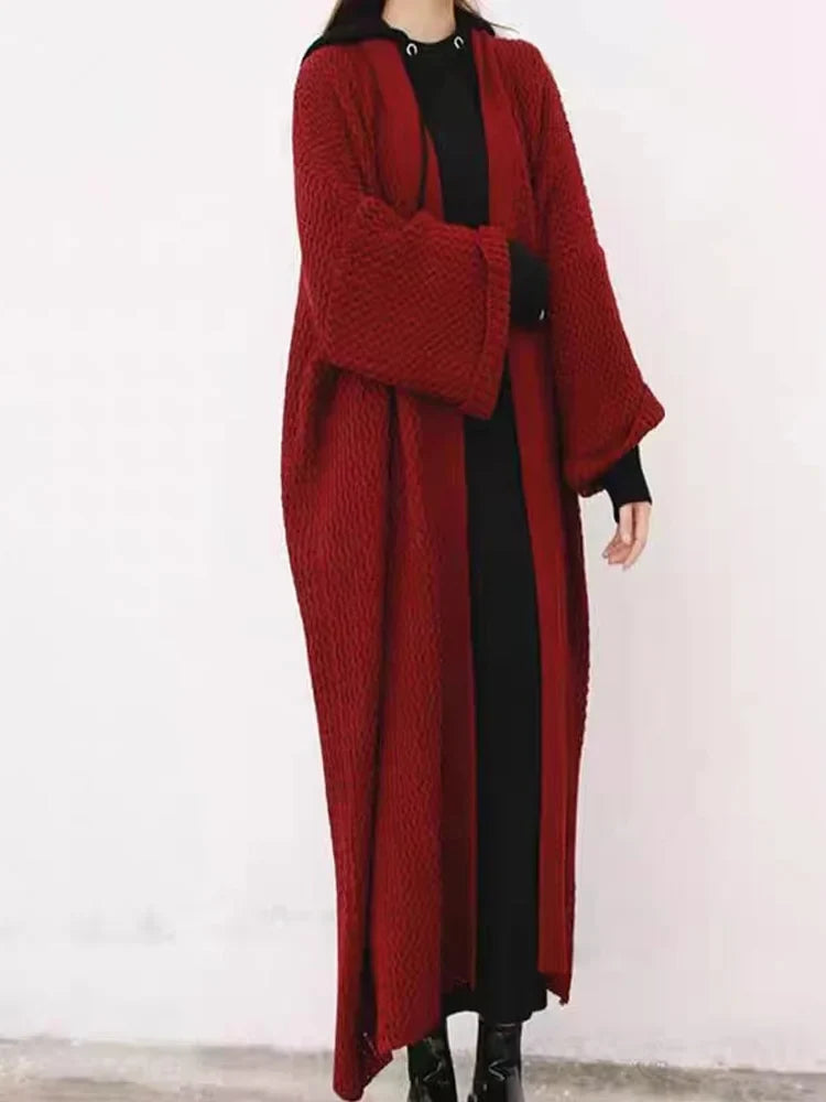 Autumn Winter Women’s Long Knitted Cardigan Sweater – Casual Loose Warm Long Sleeve Coat