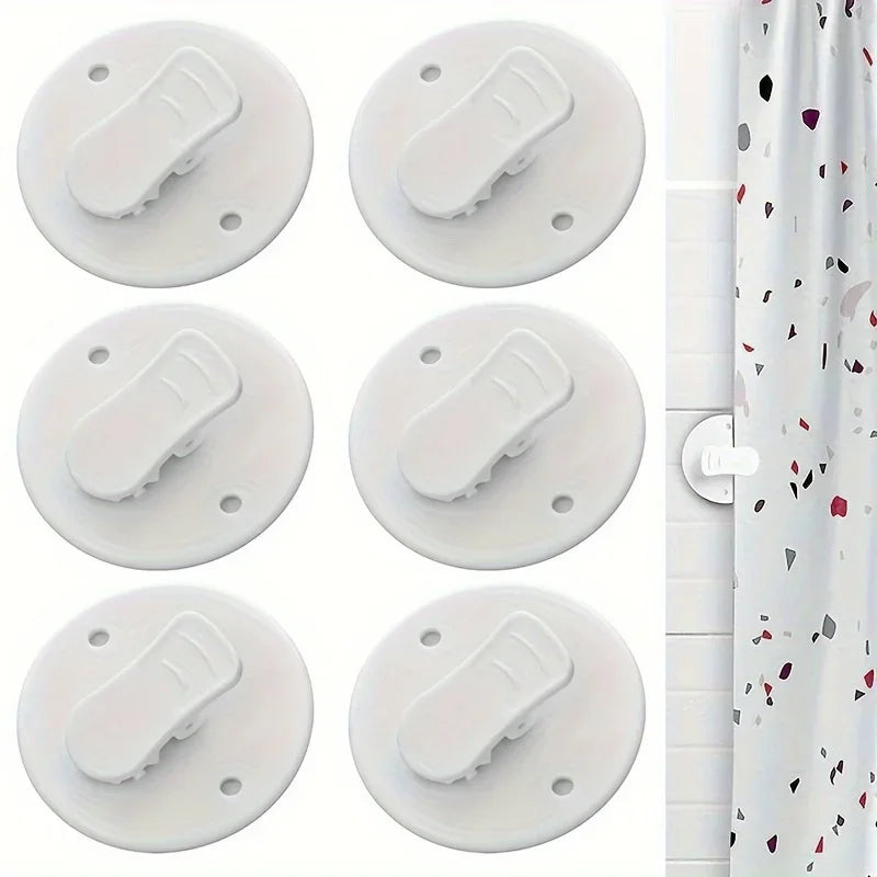 3PCS Shower Curtain Clothespin Clips – Windproof & Splash Guard Adhesive Fixers for Bathroom Curtain Stability