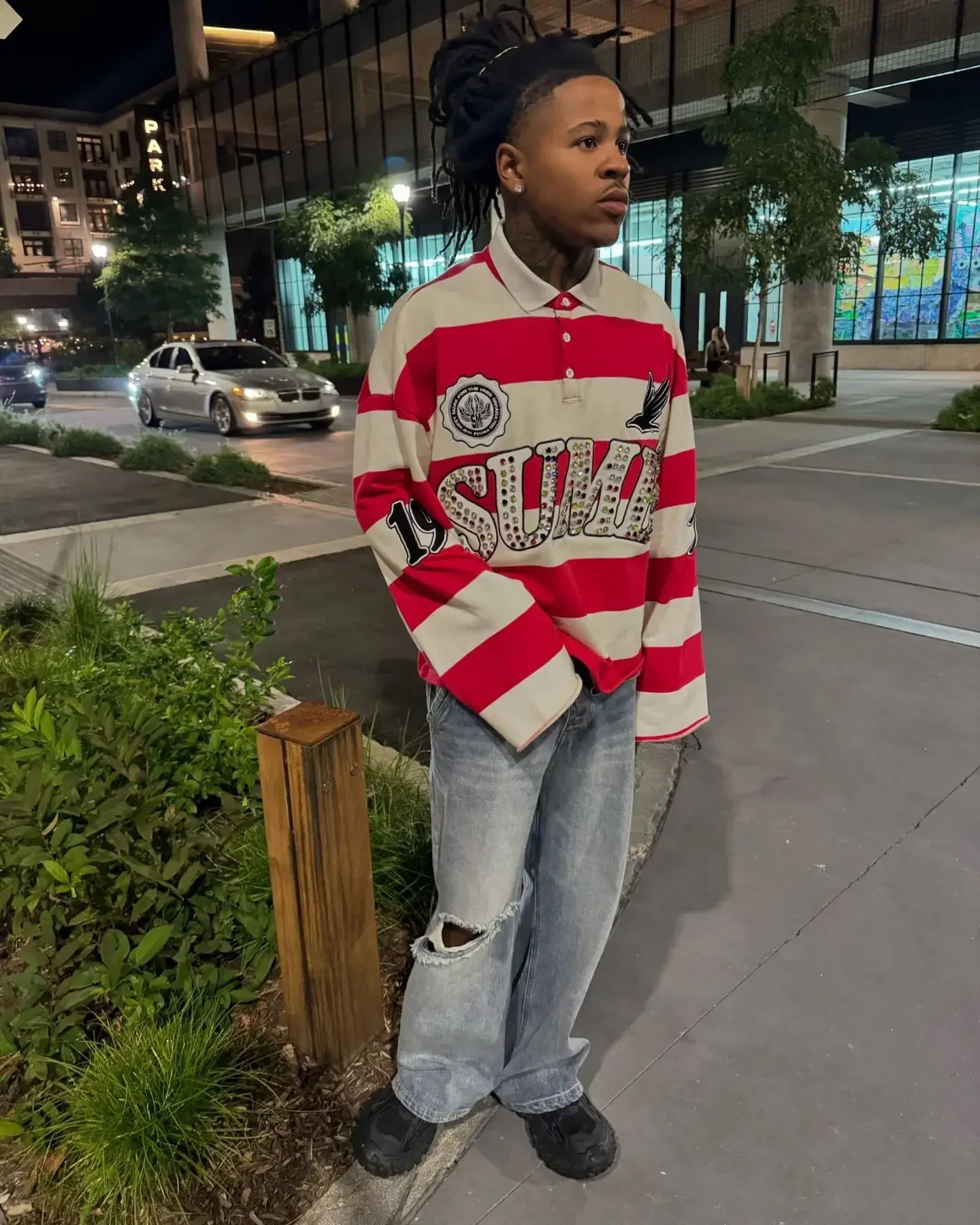 Sume Autumn Men’s Hip Hop Polo Shirt — Y2K Retro Long Sleeve Klein Stone Stripe Lapel Tee