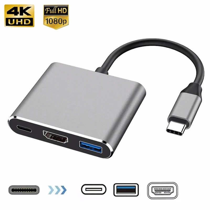3-in-1 USB-C Hub Adapter – 4K HDMI, USB 3.0 & Charging Port Converter for MacBook Air 12 and Type-C Devices