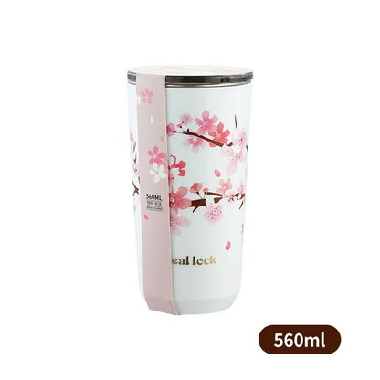 Cherry Blossom Stainless Steel Thermal Travel Mug – Leak-Proof Double Wall Coffee Cup with Lid