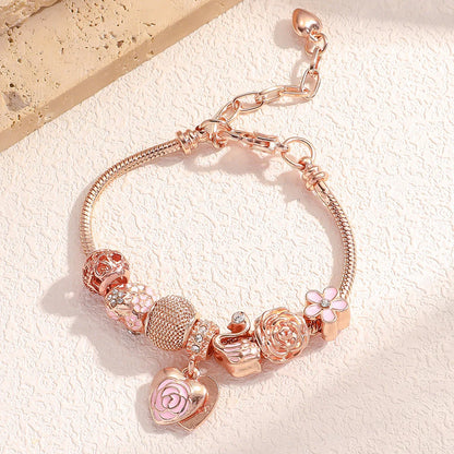 Fashion Multi-Element Rose Love Swan Bracelet, Drip Oil Design, Family Jewelry, Daily Dressing & Party Gift -7633