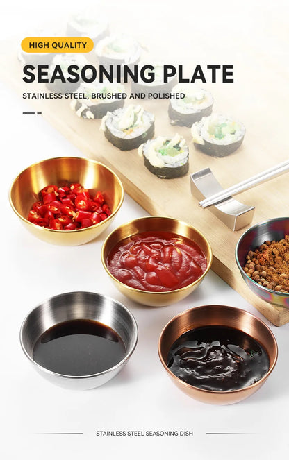 2PCS/4PCS Stainless Steel Golden Sauce Dishes – Appetizer & Seasoning Serving Tray Set for Kitchen Tableware