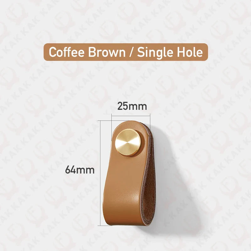 KAK Cowhide Leather Cabinet Handles – Nordic Style Furniture Pulls for Kids Room, Brass & Copper Kitchen Drawer Knobs, Door Hardware