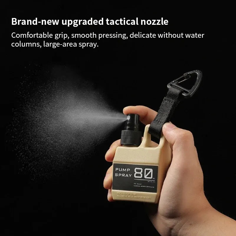 80ml Portable Pump Spray Bottle - Refillable Cosmetic Container with Buckle for Alcohol and Perfume, Ideal for Outdoor Camping and Hiking