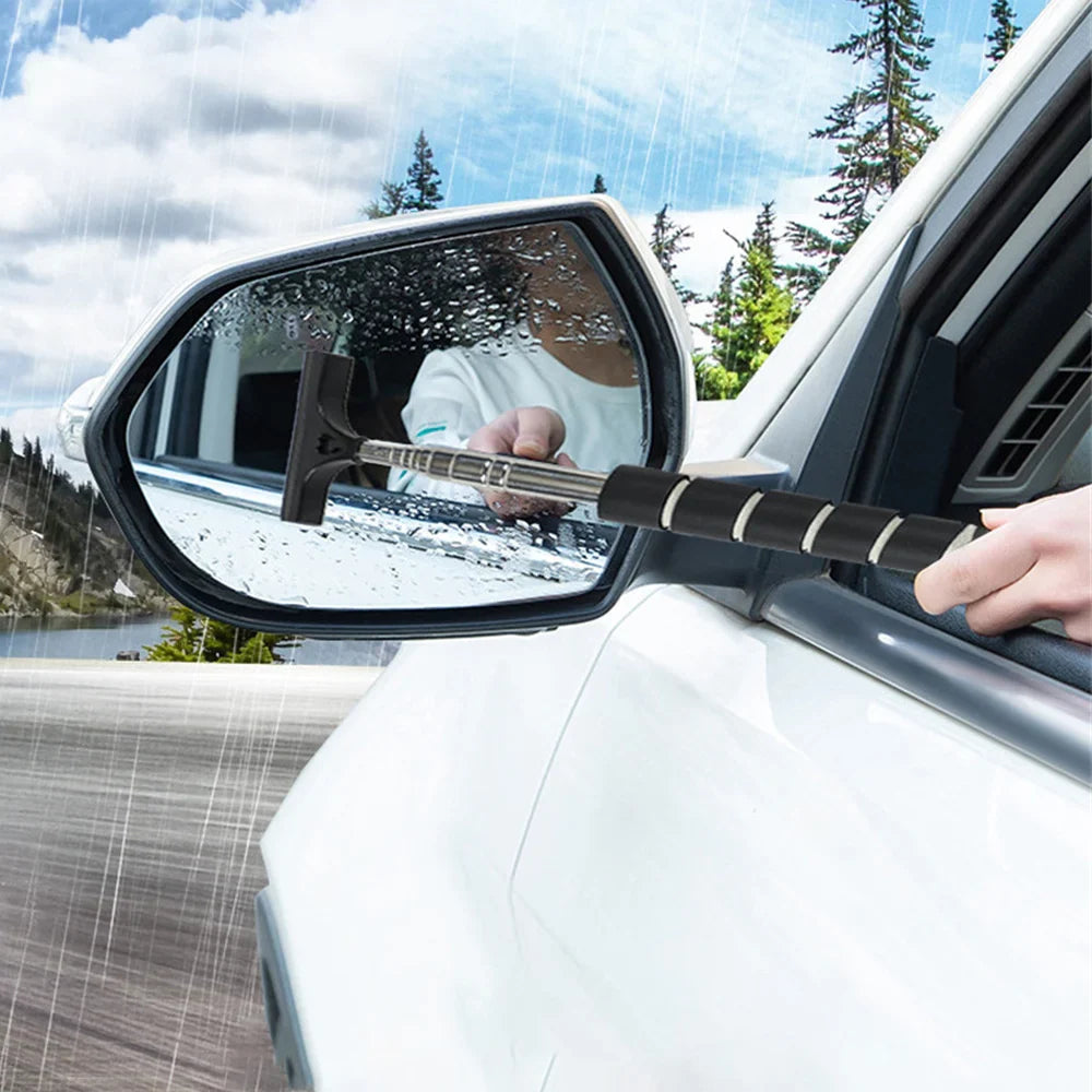 Stainless Steel Telescopic Car Rearview Mirror Wiper - Retractable Layered Brush Head for Window Wash Cleaning, Handheld Wiper