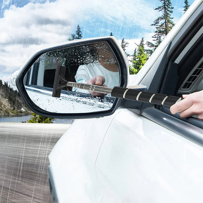 Stainless Steel Telescopic Car Rearview Mirror Wiper - Retractable Layered Brush Head for Window Wash Cleaning, Handheld Wiper