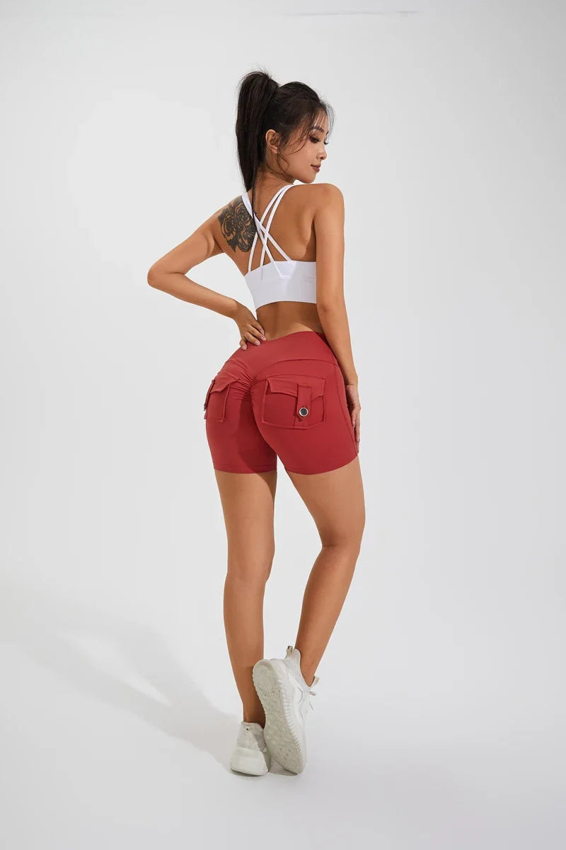 QINACTIVE Women’s Yoga Shorts — High Waist Scrunched Butt Pocket Push-Up Gym Leggings & Sexy Booty Fitness Tights