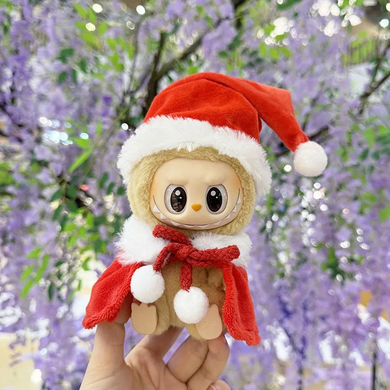 Mini Winter Plush Outfit for Labubu V1–V3 Dolls – Santa, Snowman & Elk Sweater Hat Set, New Year Gift