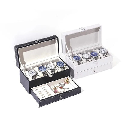 PU Leather Jewelry & Watch Organizer Box — Storage Case for Rings, Earrings, Bracelets, Perfect Gift Casket