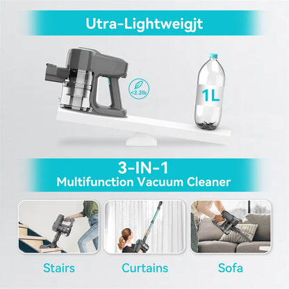 YISORA N300 Cordless Upright Vacuum Cleaner - 20KPa Lightweight Stick Vacuum for Carpet, Hard Floor, Car, Pet Hair
