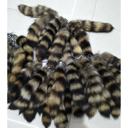 Plush Fox & Raccoon Tail Keychain – 28cm Furry Animal Tail Pompom Bag Charm & Keyring Pendant