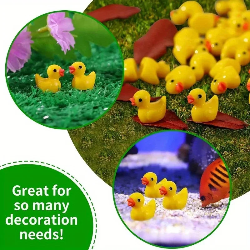 200pcs Mini Resin Yellow Ducks – Tiny Duck Figures for Garden Crafts, Fairy Landscape Decoration, and Miniature Plant Scenes