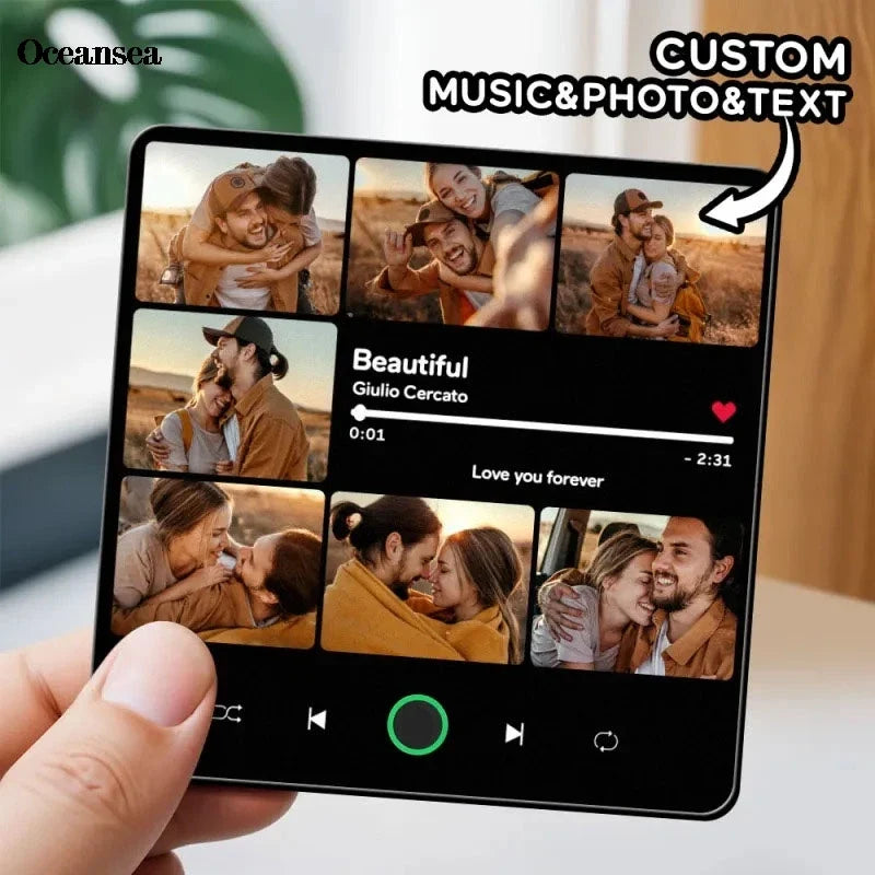 Personalized 7-Piece Photo Fridge Magnets - Custom Music Frame Refrigerator Decor & Christmas Gift