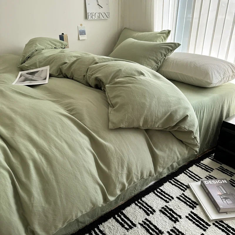 Solid Cotton Bed Linen Set – Bedding with Sheet, Duvet Cover & Pillowcases, Single to King/Queen/Twin Size