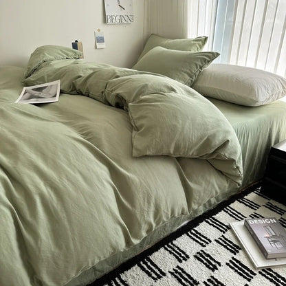 Solid Cotton Bed Linen Set – Bedding with Sheet, Duvet Cover & Pillowcases, Single to King/Queen/Twin Size