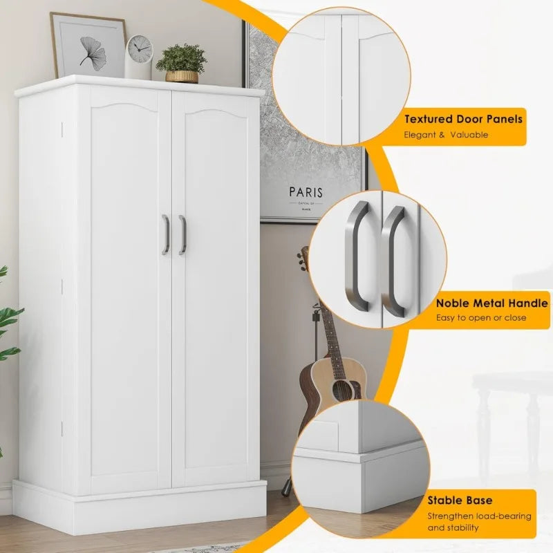 Freestanding Pantry Cabinet - Adjustable Shelf Storage Cupboard for Kitchen & Dining Room