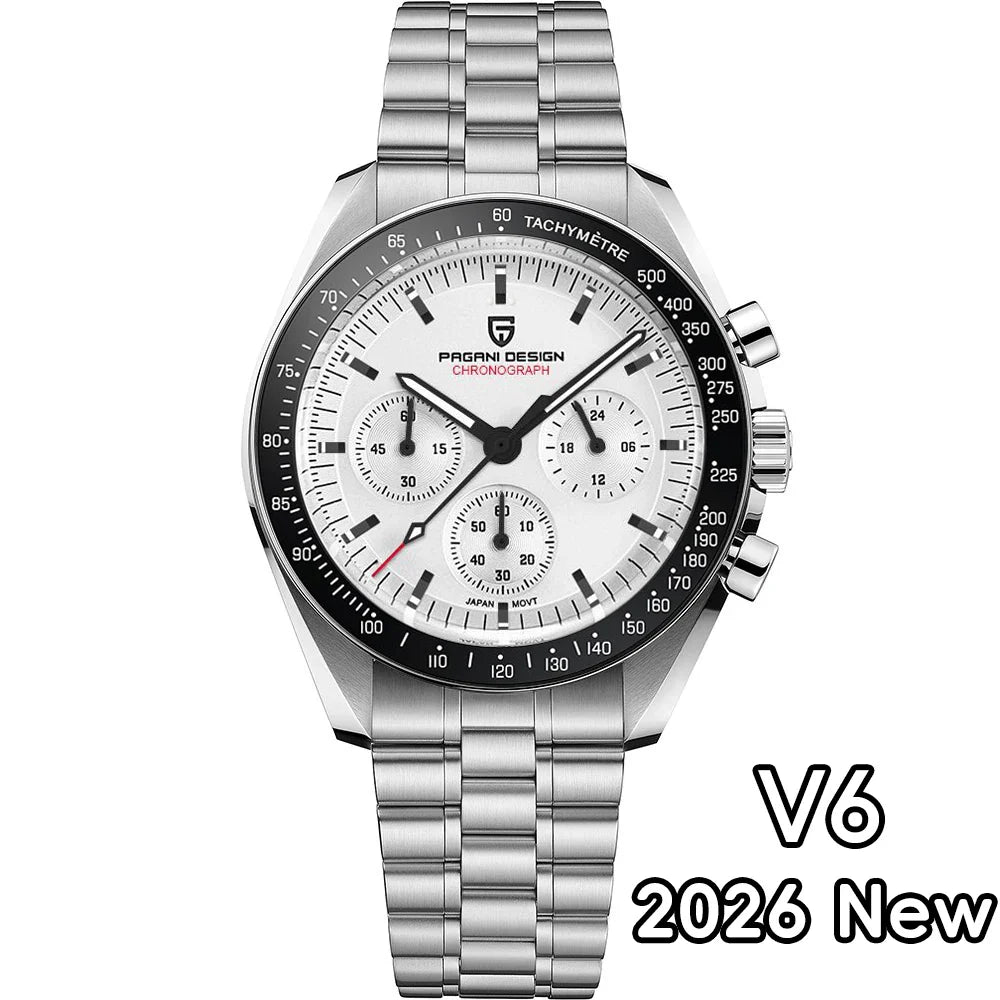PAGANI DESIGN 2026 Men’s Luxury Quartz Chronograph Watch – AR Sapphire Crystal, Auto Date Speed Wristwatch