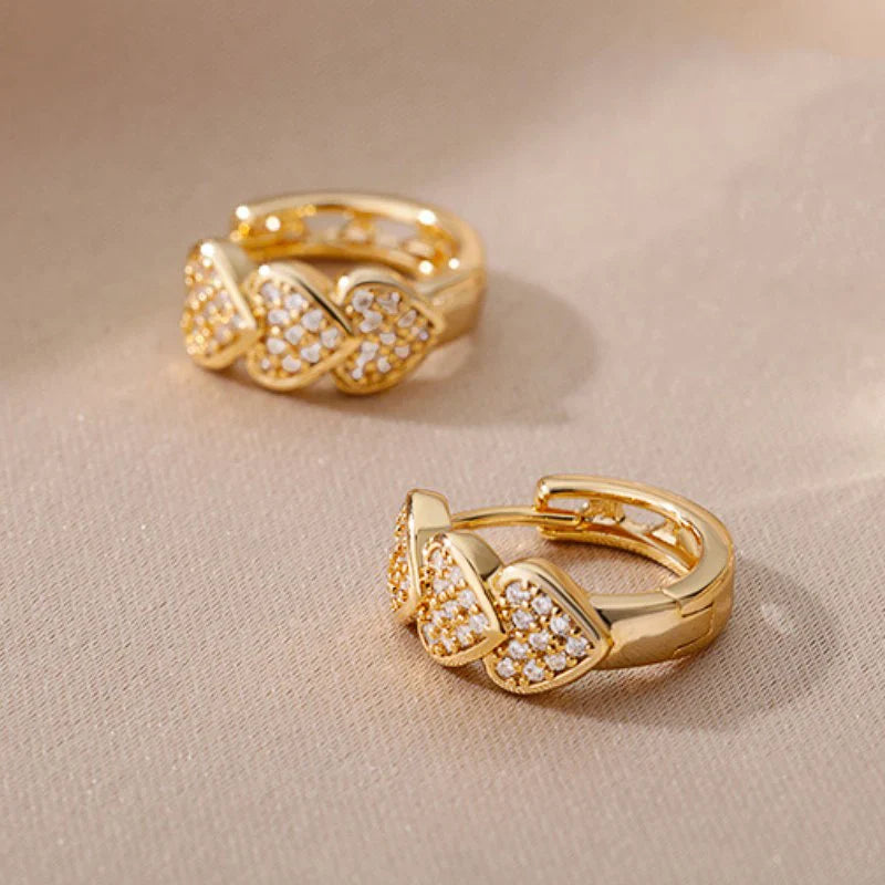 Huitan Gold Heart Hoop Earrings – Full CZ Paved Dazzling, Exquisite Bridal & Wedding Jewelry for Women