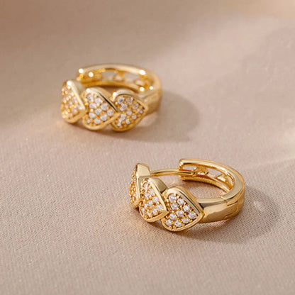 Huitan Gold Heart Hoop Earrings – Full CZ Paved Dazzling, Exquisite Bridal & Wedding Jewelry for Women