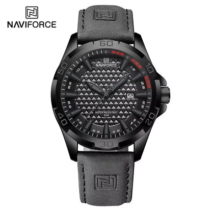 NAVIFORCE Men's Quartz Watch — Fashion Leather Strap Sport Waterproof Wristwatch with Calendar