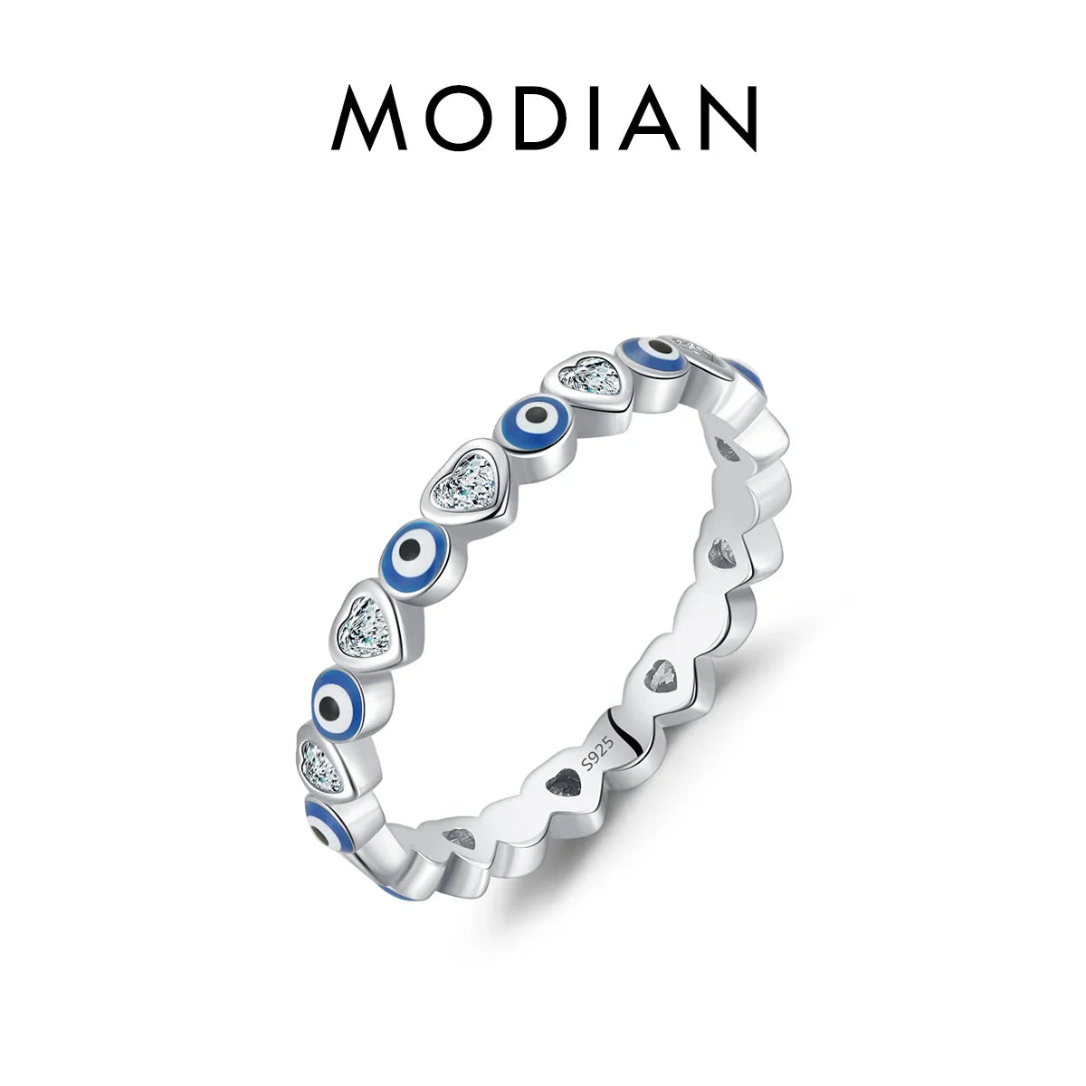 MODIAN 925 Sterling Silver Blue Ghost Eyes Ring — Sparkling Cubic Zirconia for Women