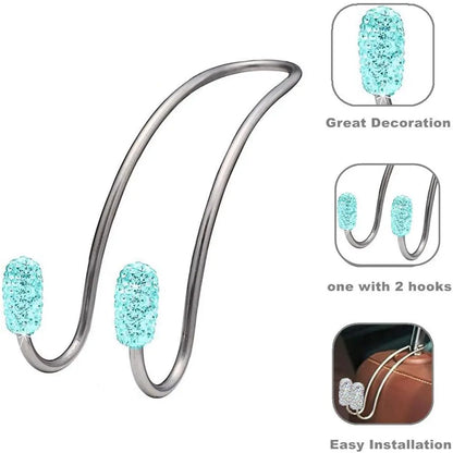 2 Pack Bling Diamond Universal Car Headrest Seat Back Organizers - Strong, Durable Auto Backseat Storage Hooks