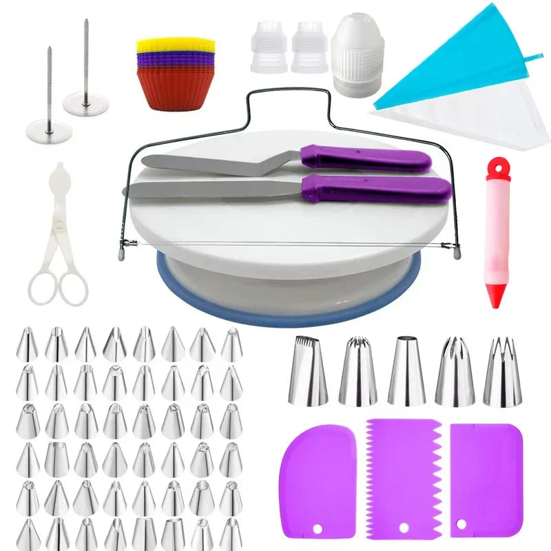 Cake Decorating Tools Kit – DIY Set with Rotating Turntable, Icing Smoother & Spatula