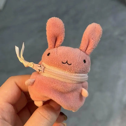 Mini Pink Fluffy Rabbit Coin Purse - Cute Cartoon Keychain Bag Charm Headphone Storage Case