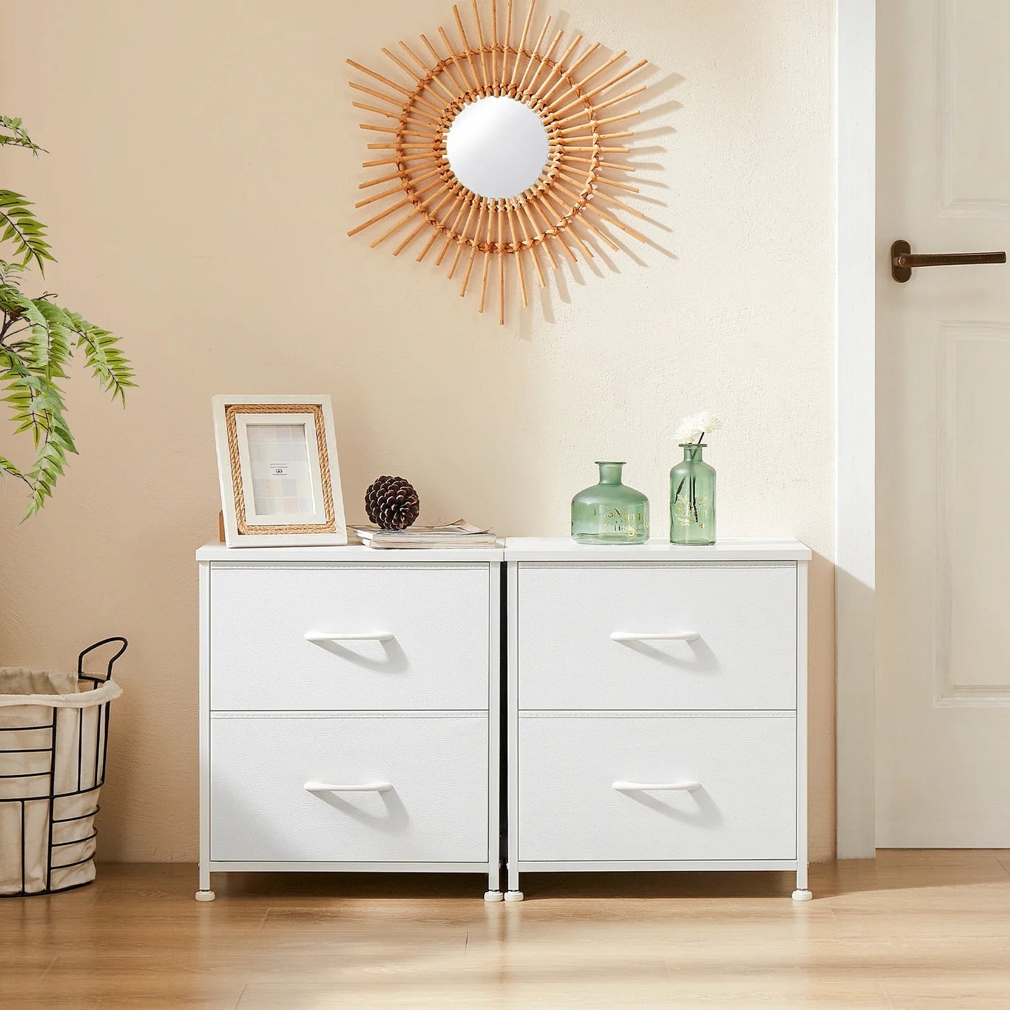 Nightstand Bedside Table – Coffee, Sofa & Tea Table with 2 Fabric Drawers for Bedroom Storage & Clothes Display