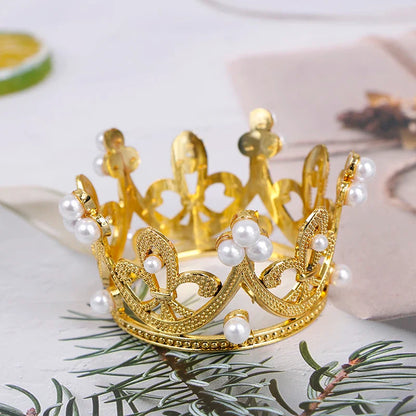 Mini Pearl Crown Cake Topper – Romantic Garland & Hair Ornaments for Birthdays, Weddings & Parties