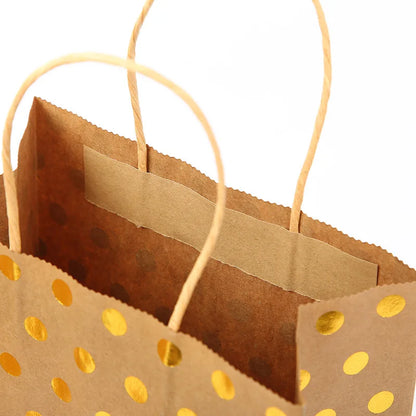 5 Pcs Dot Star Kraft Paper Bags with Handles – Birthday, Wedding & Party Gift Packaging Bags
