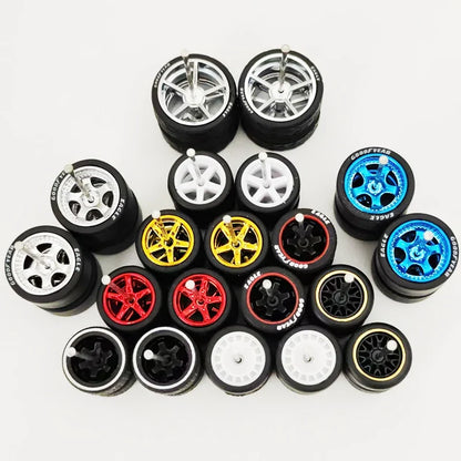 1:64 Alloy Car Wheels & Rubber Tires Set - Replacement Axles for Hot Wheels, Matchbox & Model Cars