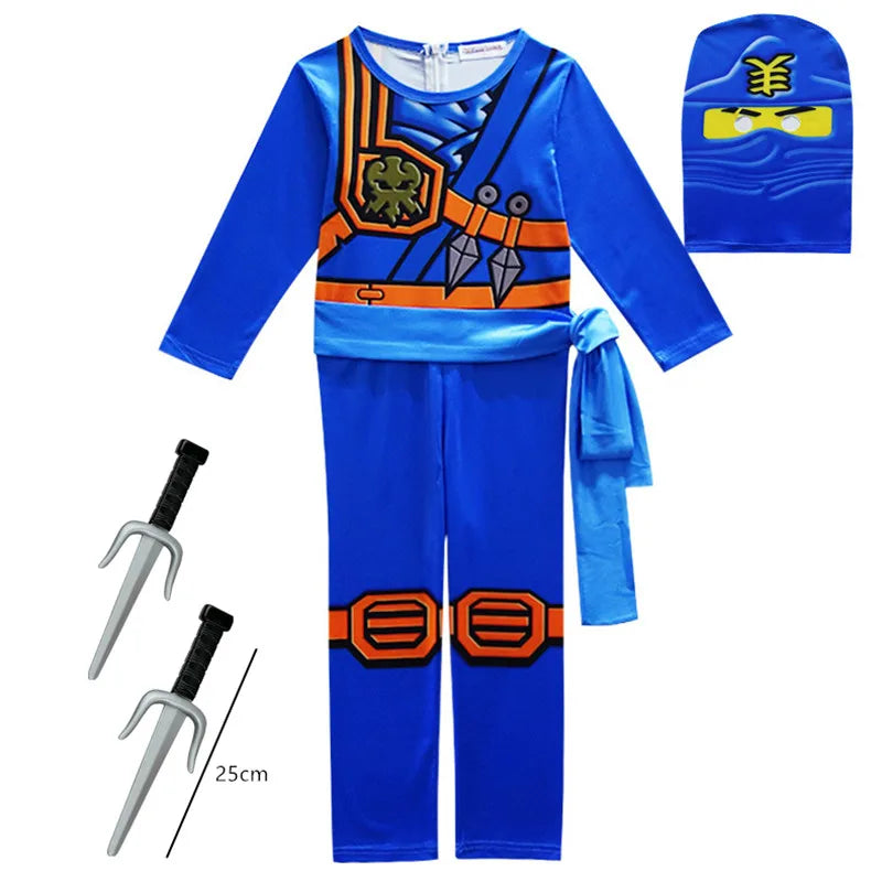 Kids Ninja Cosplay Superhero Jumpsuit – Anime Ninja Costume with Toy Fork, Fancy Party Dress for Carnival & Halloween