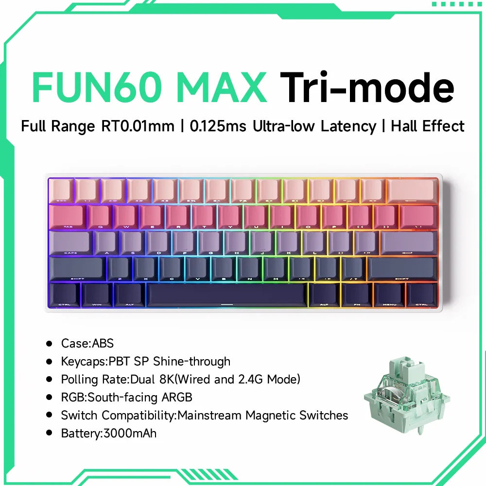Akko MonsGeek FUN60 60% Mechanical Gaming Keyboard – Magnetic Switch, 8K Rapid Trigger, ARGB HE/TMR Custom Keyboard