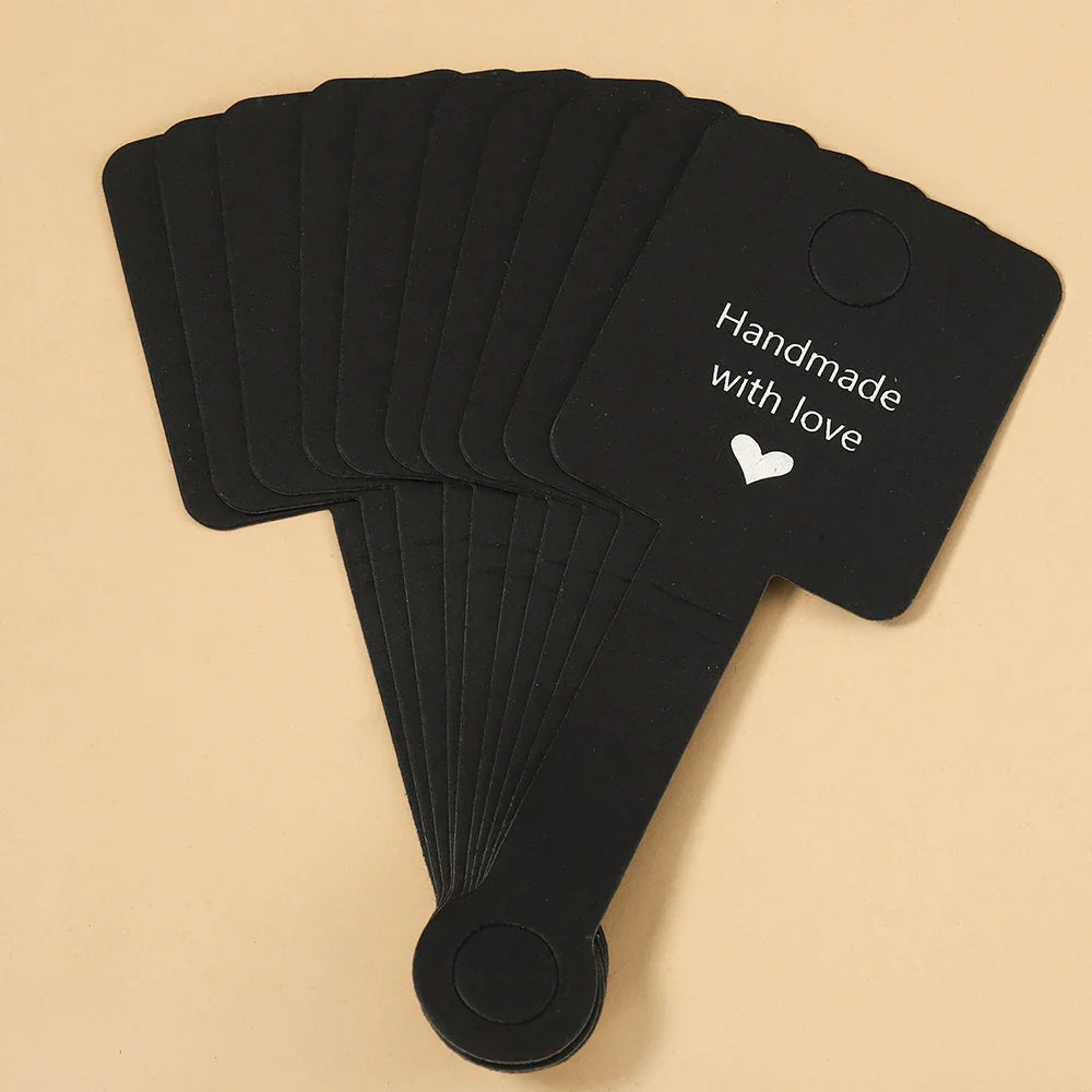 50PCS Self-Adhesive Kraft Paper Cards — 4x10cm Bracelet & Necklace Jewelry Holders for Small Business Retail Display Packaging