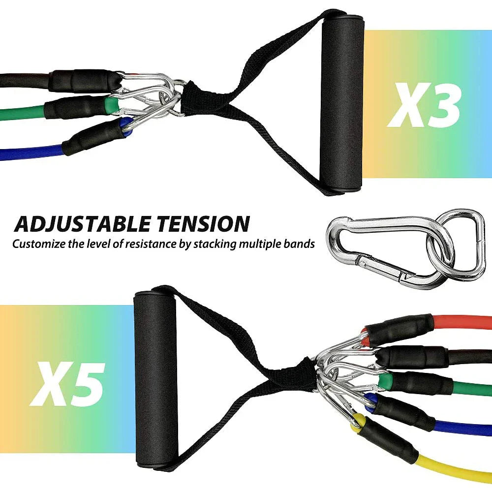 11Pcs Elastic Resistance Bands Set for Fitness, Bodybuilding & Home Gym Workouts