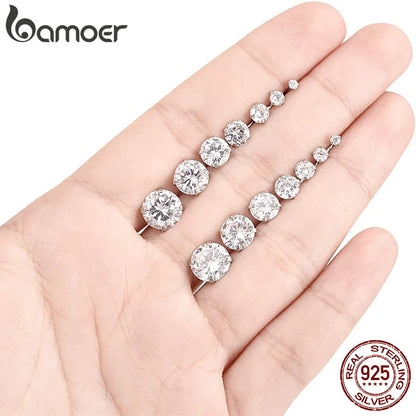 Bamoer 925 Sterling Silver CZ Stud Earrings – Platinum Plated Round Cubic Zirconia Barbell, Hypoallergenic, 4-7mm
