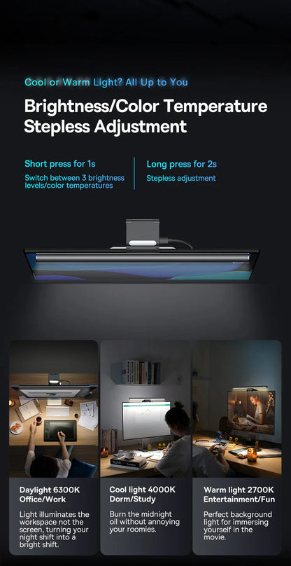 Baseus Screen Light Desk Lamp – USB Hanging LED Light for Computer Monitor, Laptop, and Study Reading