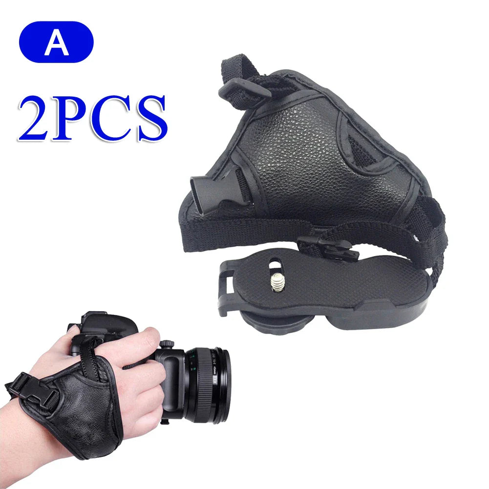 Professional PU Leather Camera Hand Grip Wrist Strap with Screw Hole for Canon Nikon SLR — Black
