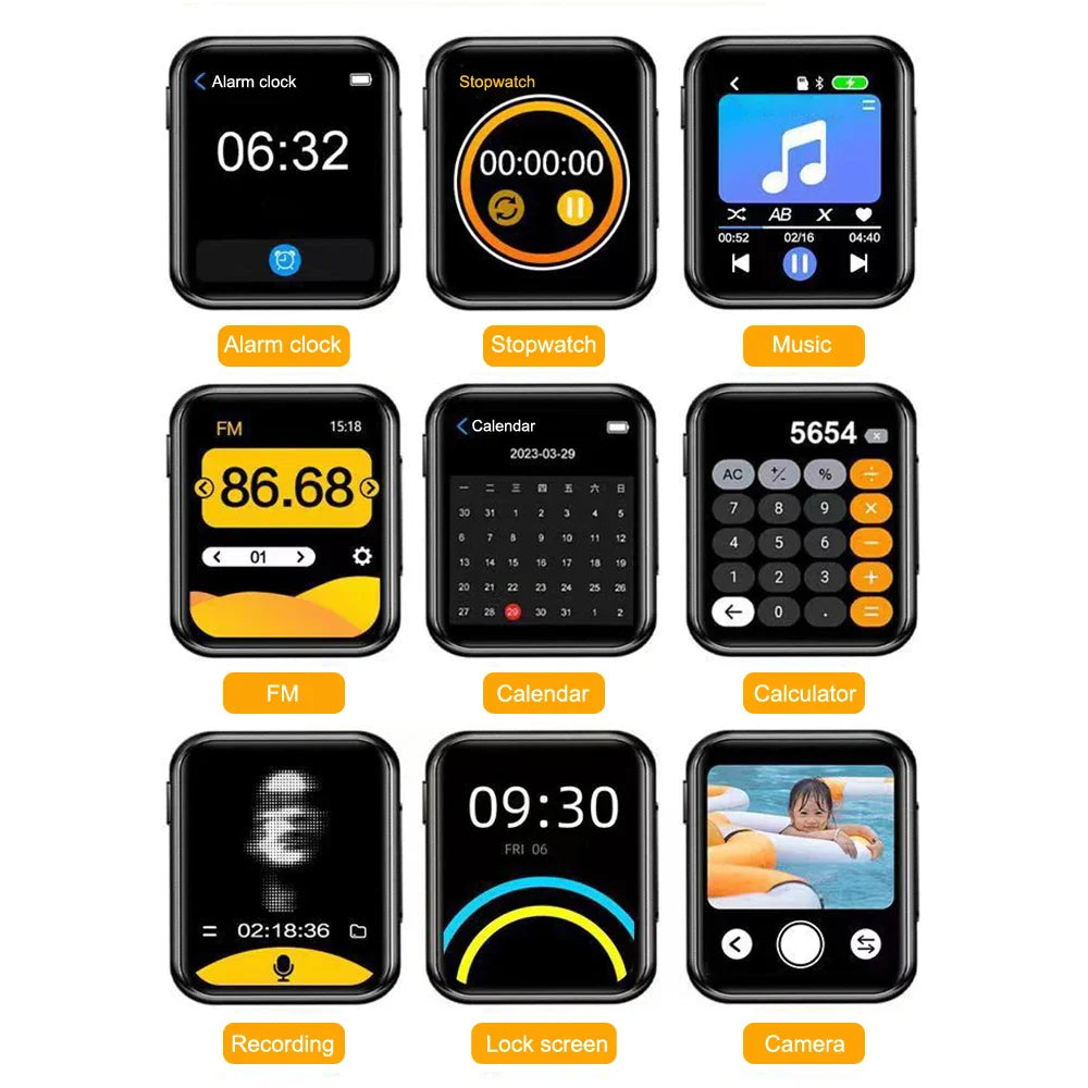 MP3 Music Player with Bluetooth 5.4 - HiFi MP4 Walkman, Full Touch Screen, Built-in Speaker, Recorder, Camera, FM & E-book