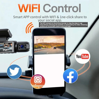 1080P WiFi Dual Camera Dash Cam — Front & Inside Car DVR with IR Night Vision, Loop Recording & Wide-Angle Lens