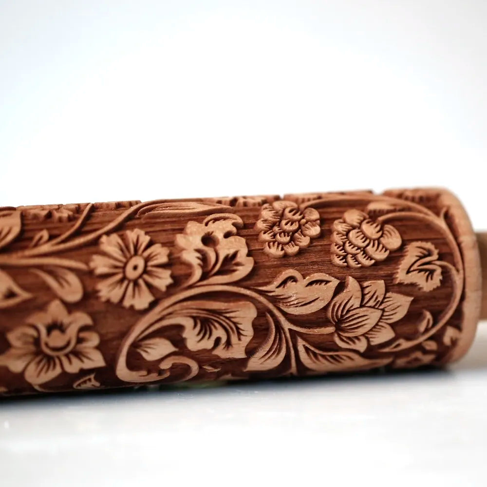 Arjmide 35X4.5CM European Retro Flower Window Grilles Wooden Embossed Cookies Rolling Pin - Deep Engraved 3D Mold for Baking - ZM006