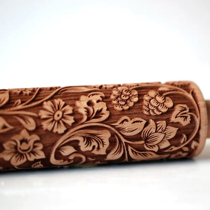 Arjmide 35X4.5CM European Retro Flower Window Grilles Wooden Embossed Cookies Rolling Pin - Deep Engraved 3D Mold for Baking - ZM006