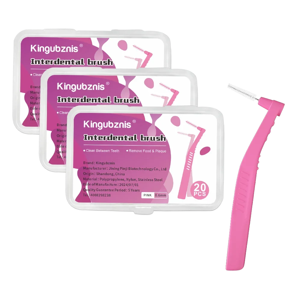 Kingubznis Interdental Brush Set - Stainless Steel Orthodontic Dental Floss Brushes with Angled Short Handle
