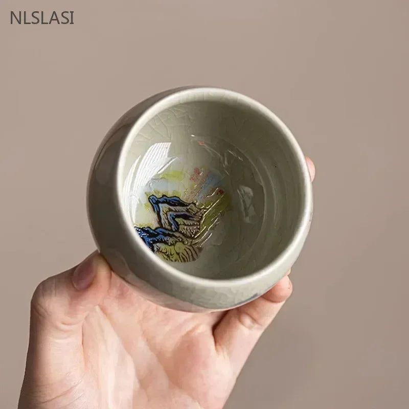 140ml Hand-Painted Ceramic Tea Cup – Exquisite Ice Crack Glaze Porcelain Master Cup for Tea Accessories (1pc)